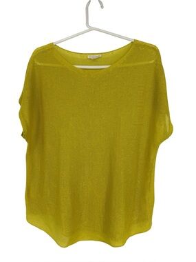Eileen Fisher Sm Oversized Yellow Org Linen Boatneck Boxy Sleeveless Sweater